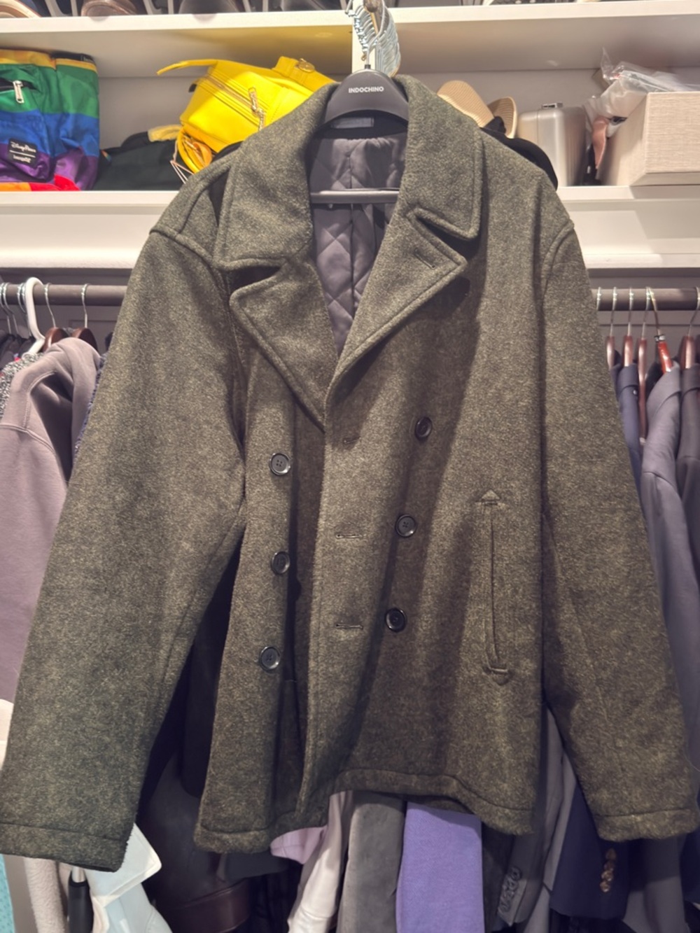 Old Navy Men’s Olive Green Double-Breasted Peacoat